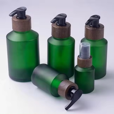 30g, 50g, 15ml, 30ml, 60ml, 120ml, garrafa verde de vidro congelado com tampa de parafuso de madeira