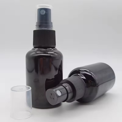 Botão de spray cosmético de plástico preto e brilhante de 50 ml PET com cabeça fina de spray preta