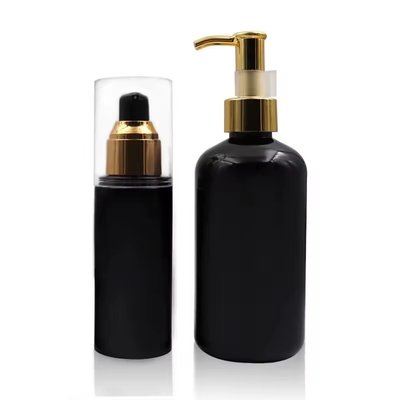 Garrafas de plástico para cosméticos Garrafa de bomba de loção Garrafa com tampa de ouro Garrafa redonda
