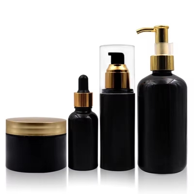 Garrafas de plástico para cosméticos Garrafa de bomba de loção Garrafa com tampa de ouro Garrafa redonda