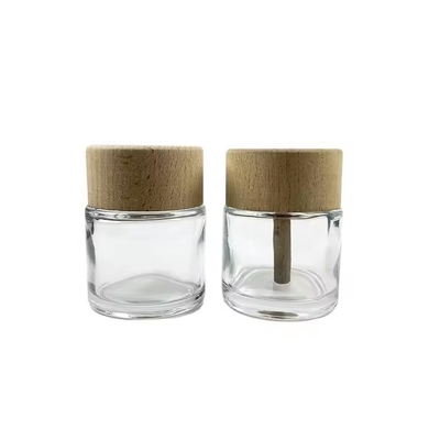 Garrafas de vidro transparente de difusão de 50 ml com tampa de madeira