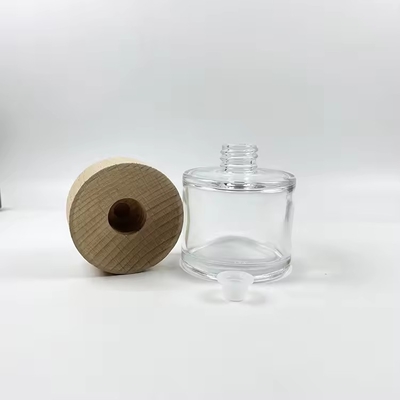 Garrafas de vidro transparente de difusão de 50 ml com tampa de madeira