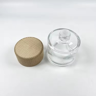 Garrafas de vidro transparente de difusão de 50 ml com tampa de madeira