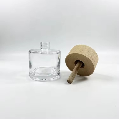 Garrafas de vidro transparente de difusão de 50 ml com tampa de madeira