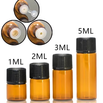 1 ml 2 ml 3 ml 4 ml 5 ml Óleo Essencial Mini frascos de vidro âmbar com tampa de parafuso