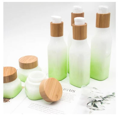 loção cosmética de vidro das garrafas de 100ml 43mm 43/410 de frasco cosmético com tampas de bambu