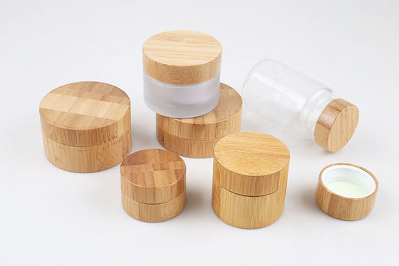 frascos 35ml de empacotamento cosméticos recarregávéis de 47mm com tampas de bambu 28/400