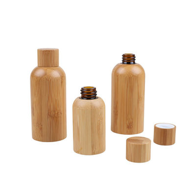 frascos 35ml de empacotamento cosméticos recarregávéis de 47mm com tampas de bambu 28/400