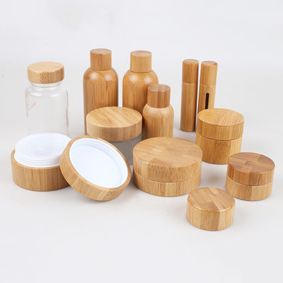 frascos 35ml de empacotamento cosméticos recarregávéis de 47mm com tampas de bambu 28/400