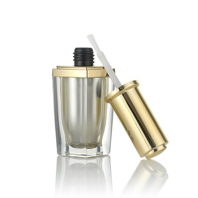 Garrafas vazias acrílicas do verniz para as unhas 10ml com quadrado do ouro da escova