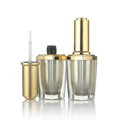Garrafas vazias acrílicas do verniz para as unhas 10ml com quadrado do ouro da escova