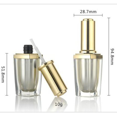Garrafas vazias acrílicas do verniz para as unhas 10ml com quadrado do ouro da escova