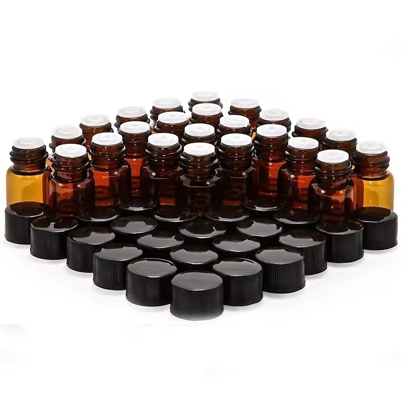 1 ml 2 ml 3 ml 4 ml 5 ml Óleo Essencial Mini frascos de vidro âmbar com tampa de parafuso