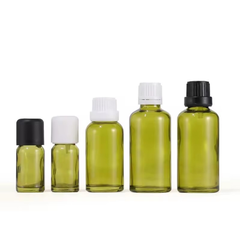 10 ml 15 ml 30 ml Redutor de Orifício Verde de Azeitona Óleo Essencial Garrafa de vidro com tampa